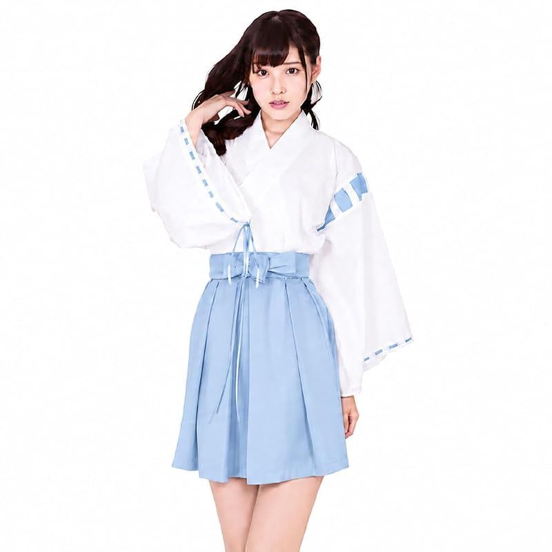 A&TCollection 夢のなかの巫女ちゃま ミニ巫女 和服 コスプレ コスチューム レディース サックス 水色
