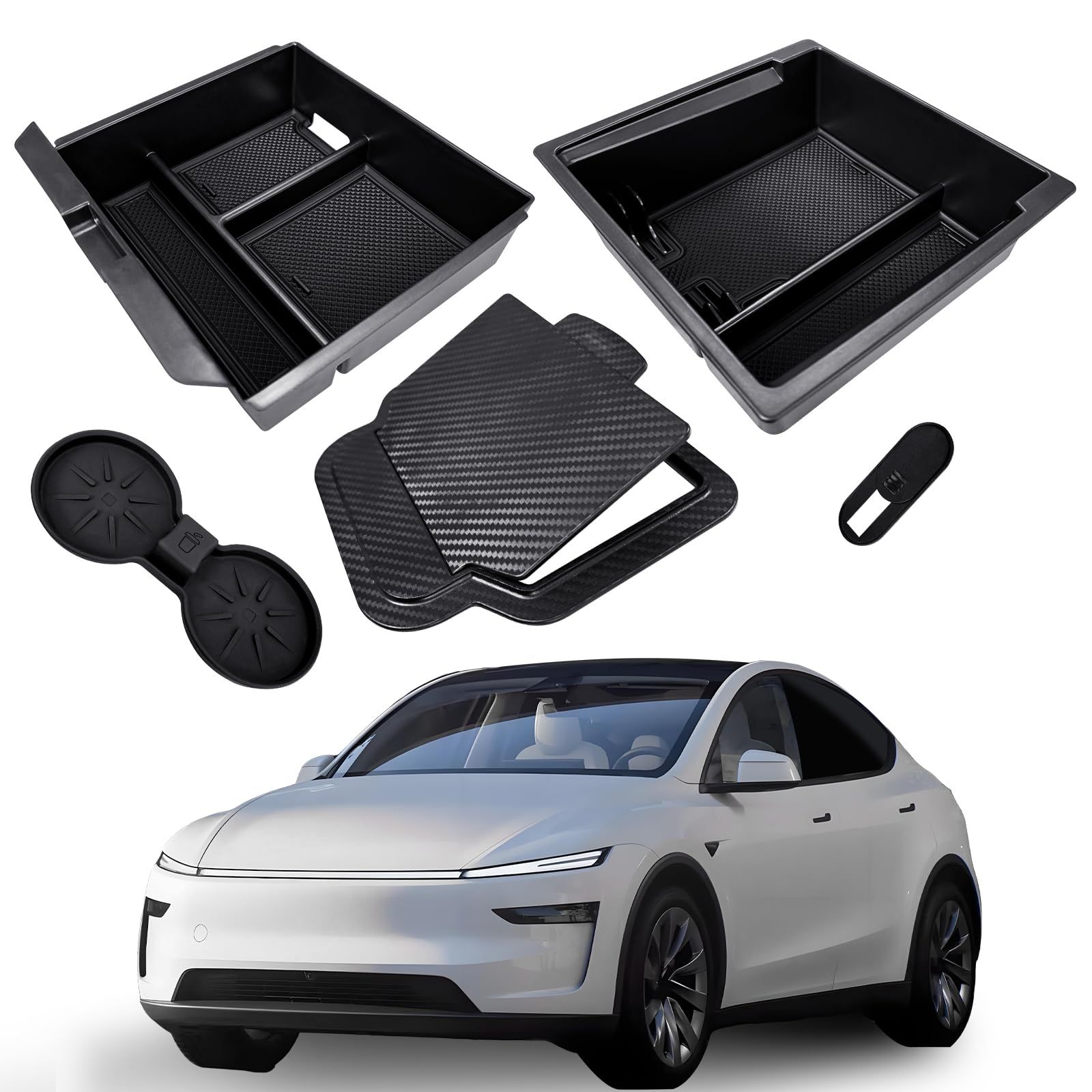 H5個セット Tesla 2026年式 Model Y L u0026 2025-2026年式 Model Y Juniper u0026 2024-2026年式Model 3 Highland対応 アームレスト内蔵引き出し収納＆カップホルダー付きセンターコンソールオーガナ