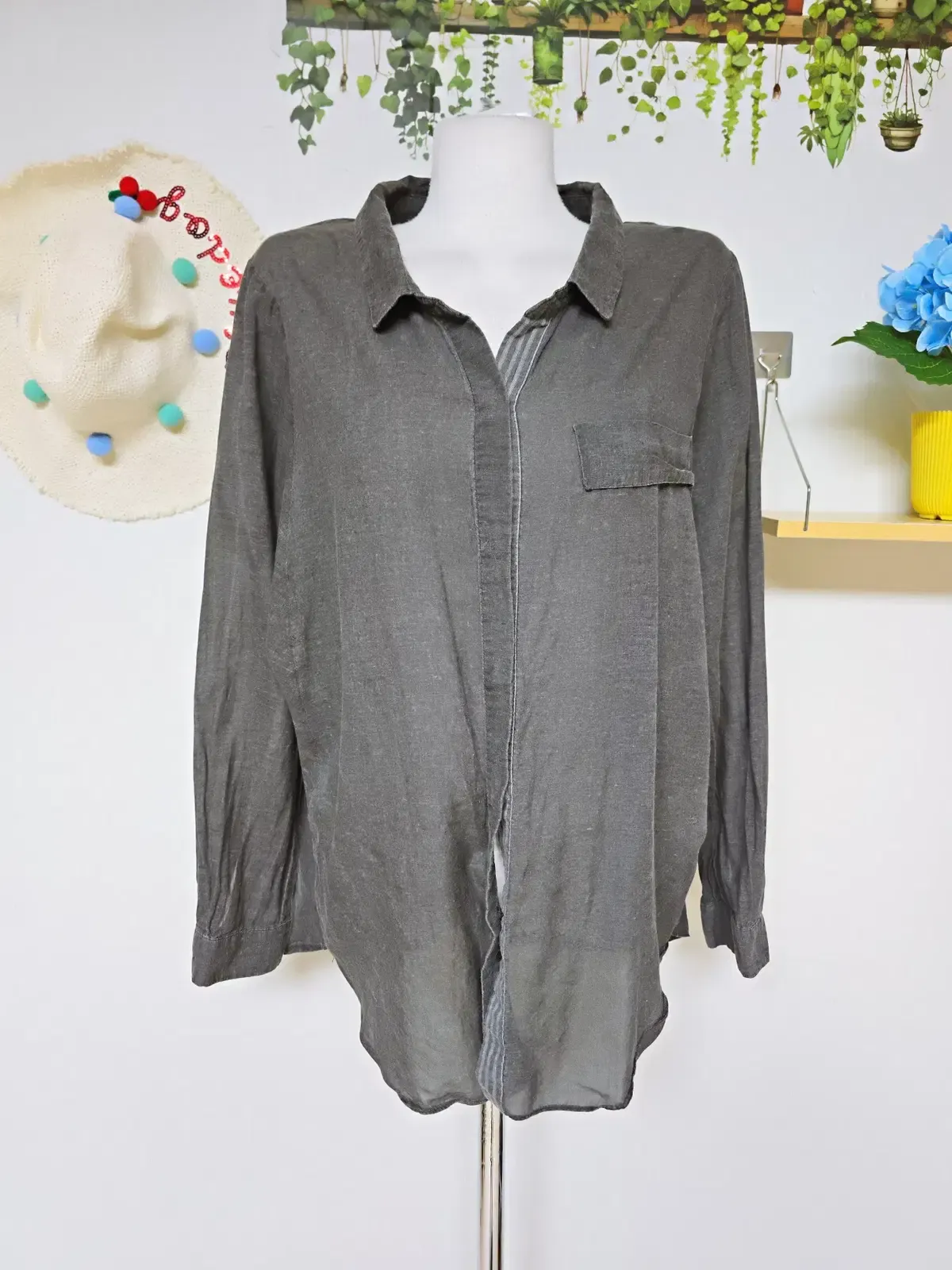 VIKI ケイリョウ人絹ティーシャツ 77 88 チャコール-charcoal 古着 