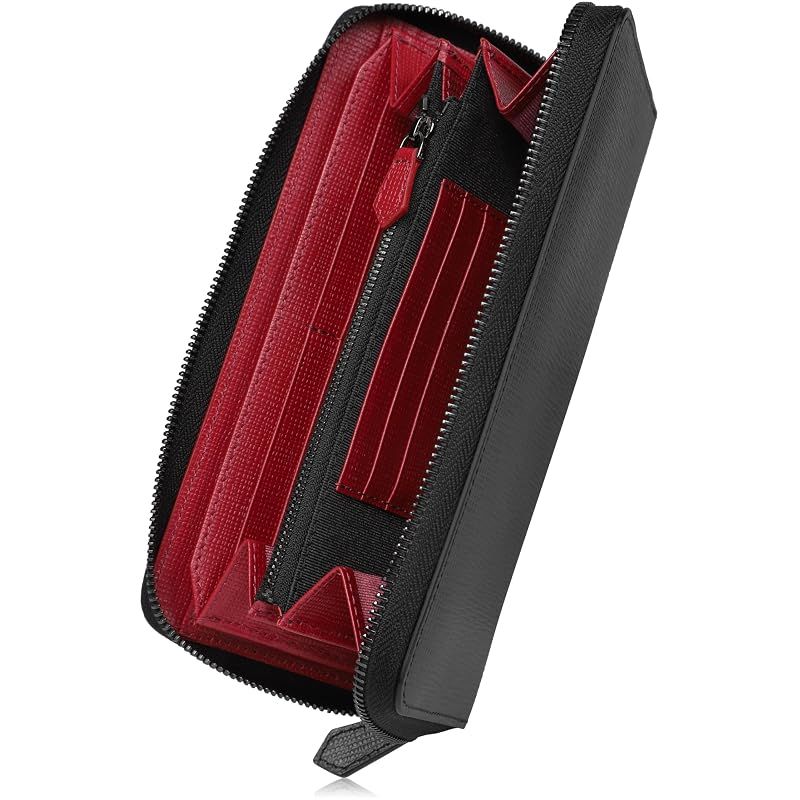 [ブランゼ] 財布 メンズ 長財布 国産本革 ジャパンレザー 型押し エンボス YKK製 ラウンドファスナー セパレート型 小銭入 (ボルドーレッド)