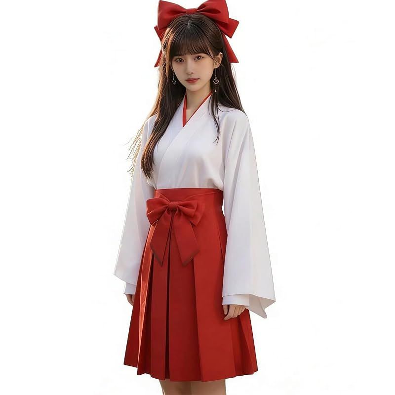 【新品】 [KALAOK] 巫女服 コスチューム ショート 和風 白赤 妖狐 レディース 大きいサイズ ハロウィン 仮装 衣装 ショートS 1