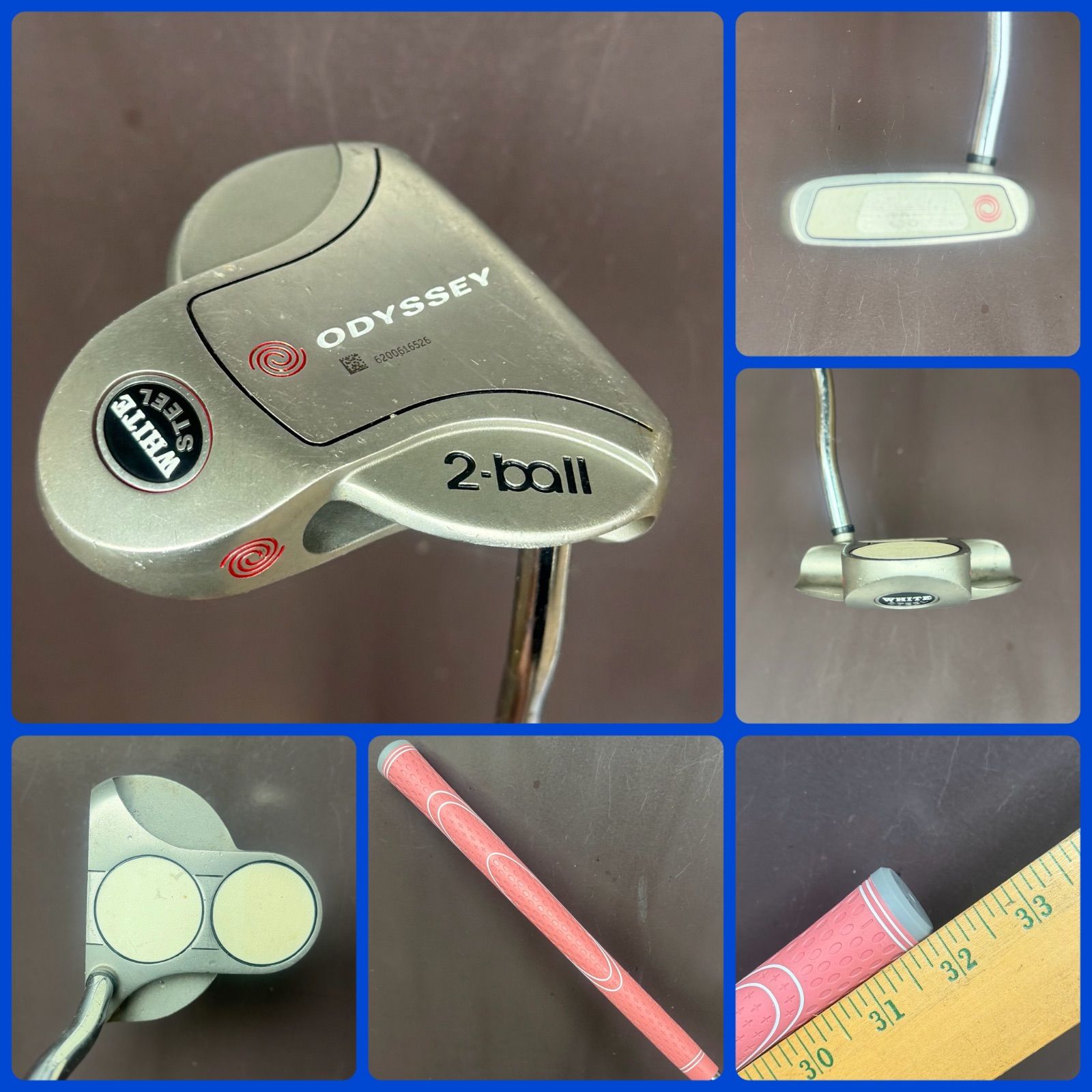 ▫️060926P09-64▫️【送料込み】【大ヒット名器・短尺仕様】オデッセイ WHITE STEEL 2-ball パター (実測32インチ)★新品細めグリップ装着