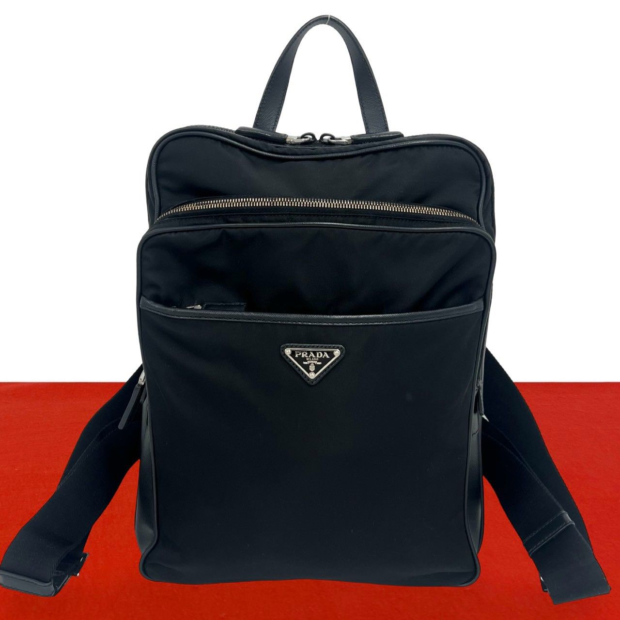 極 美品 PRADA プラダ 三角ロゴ 金具 テスート ナイロン サフィアーノ