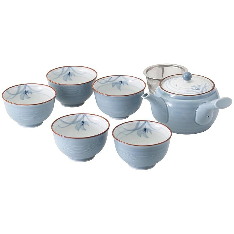 【新品】 西海陶器 波佐見焼 「 グレー蘭 」 急須 茶器 6点セット 食器セット 湯呑み カップ 煎茶碗 電子レンジ 食洗機対応 日本製