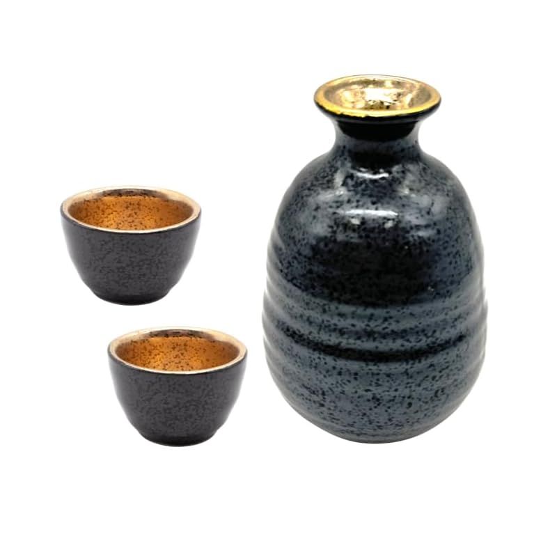 【新品】 美濃焼 「 ゴールド釉 」 とっくり おちょこ セット 半酒器 黒釉/金彩 1.5合セット 食器 ギフト プレゼント 父の日 陶器 日本製 464-0009ｓ