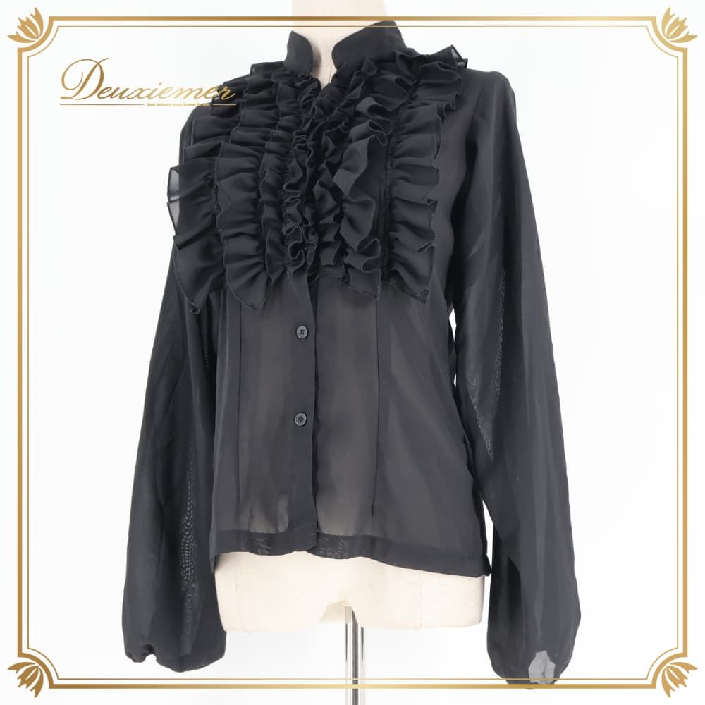フラメンコ 衣装 DOCE del Flamenco ドセデルフラメンコ トップス ブラウス ブラック系 黒 無地 長袖 フリル 透け感 ダンス パーティ 発表会 レディース ステージ 上品 舞台 コスチューム かわいい