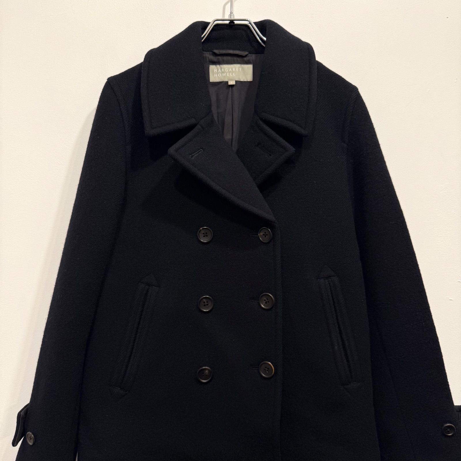 【美品】マーガレットハウエル カシミヤ混 Pコート ネイビー 濃紺 2 M相当 カシミヤ混 MARGARET HOWELL マーガレットハウエル Pコート ダブル