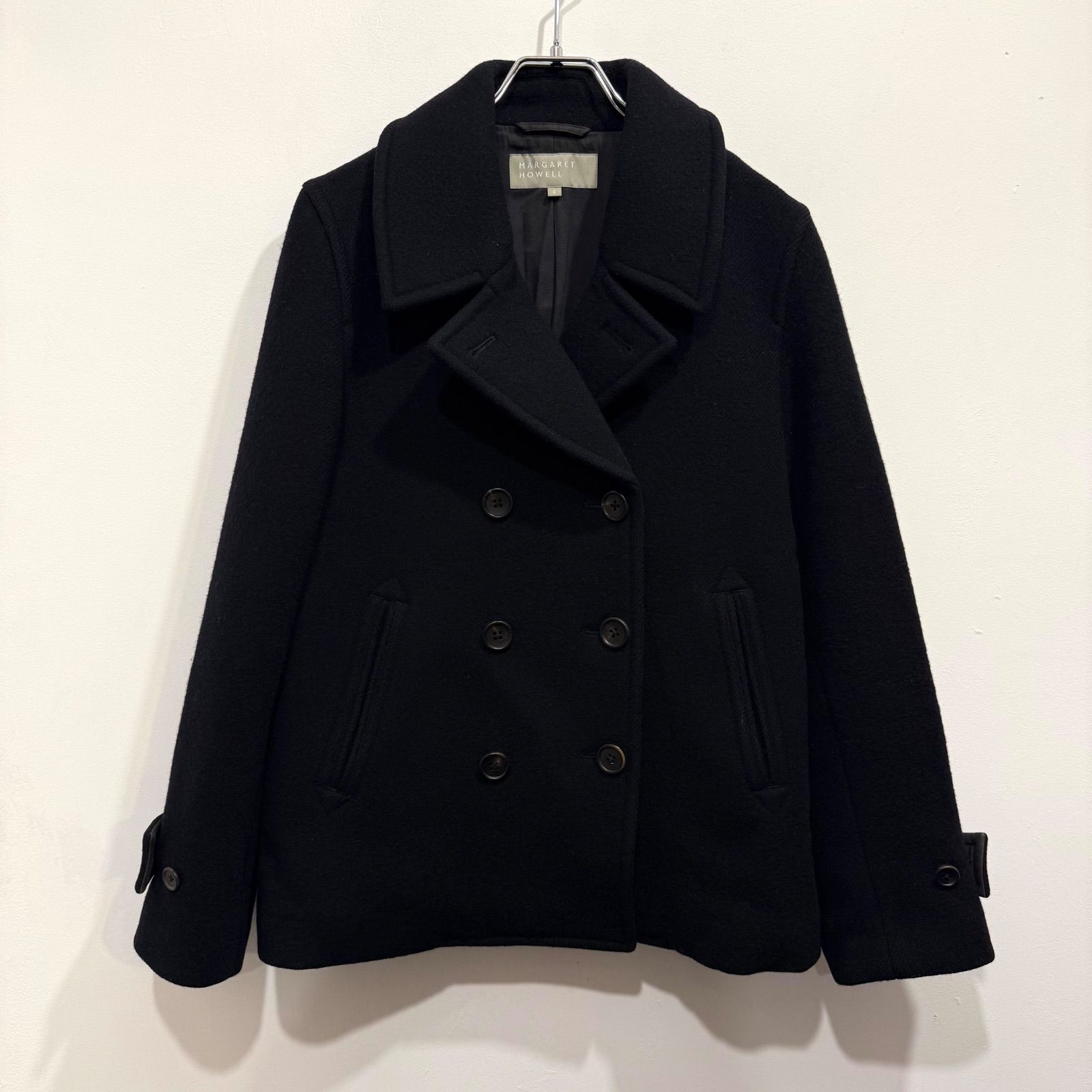 【美品】マーガレットハウエル カシミヤ混 Pコート ネイビー 濃紺 2 M相当 カシミヤ混 MARGARET HOWELL マーガレットハウエル Pコート ダブル