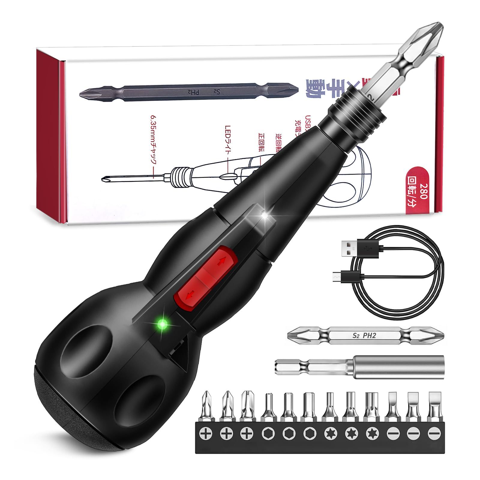 ☆新品☆Bingoods 電動ドライバー 小型 充電式 電動ドライバー 手動・電動兼用 最大3N?m/10N?m 160g S2鋼ビット14本 6.35mmアルミ合金チャック LEDライト付き コードレス DIY 家具組立 修理 初心者向け 9e2f325f