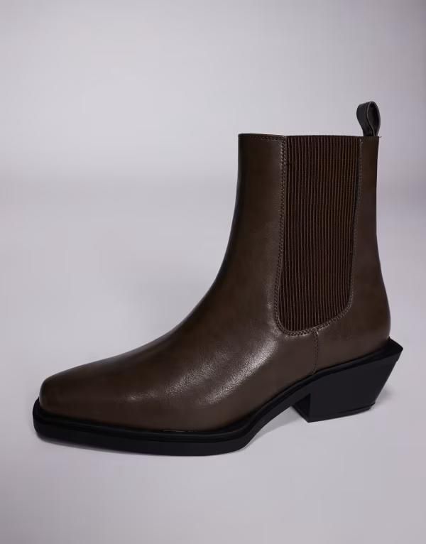 エイソス メンズ シューズ ブーツ・レインブーツ チェルシーブーツ チェルシー ヒール ASOS DESIGN chelsea boots with cuban heel Brown ブラウン