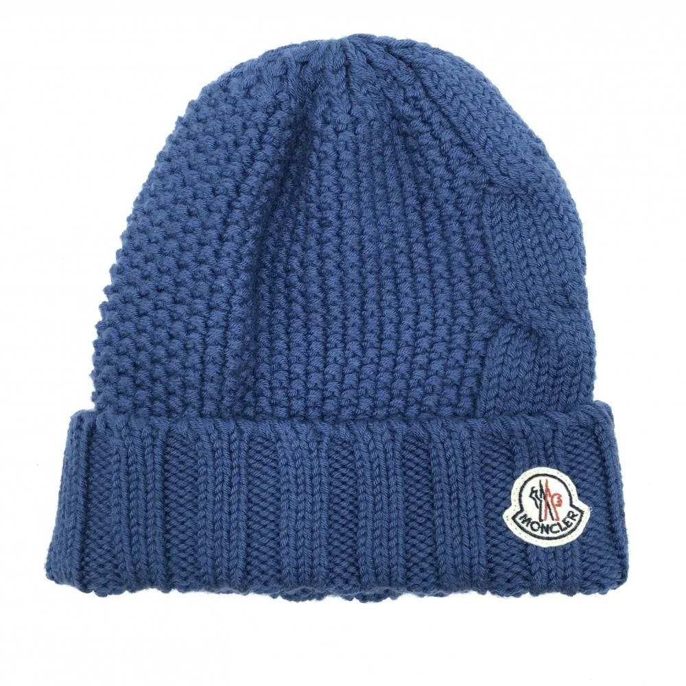 【超美品】モンクレール ニット帽 ネイビー系 ウール100％ ワッペン ゴルフウェア MONCLER