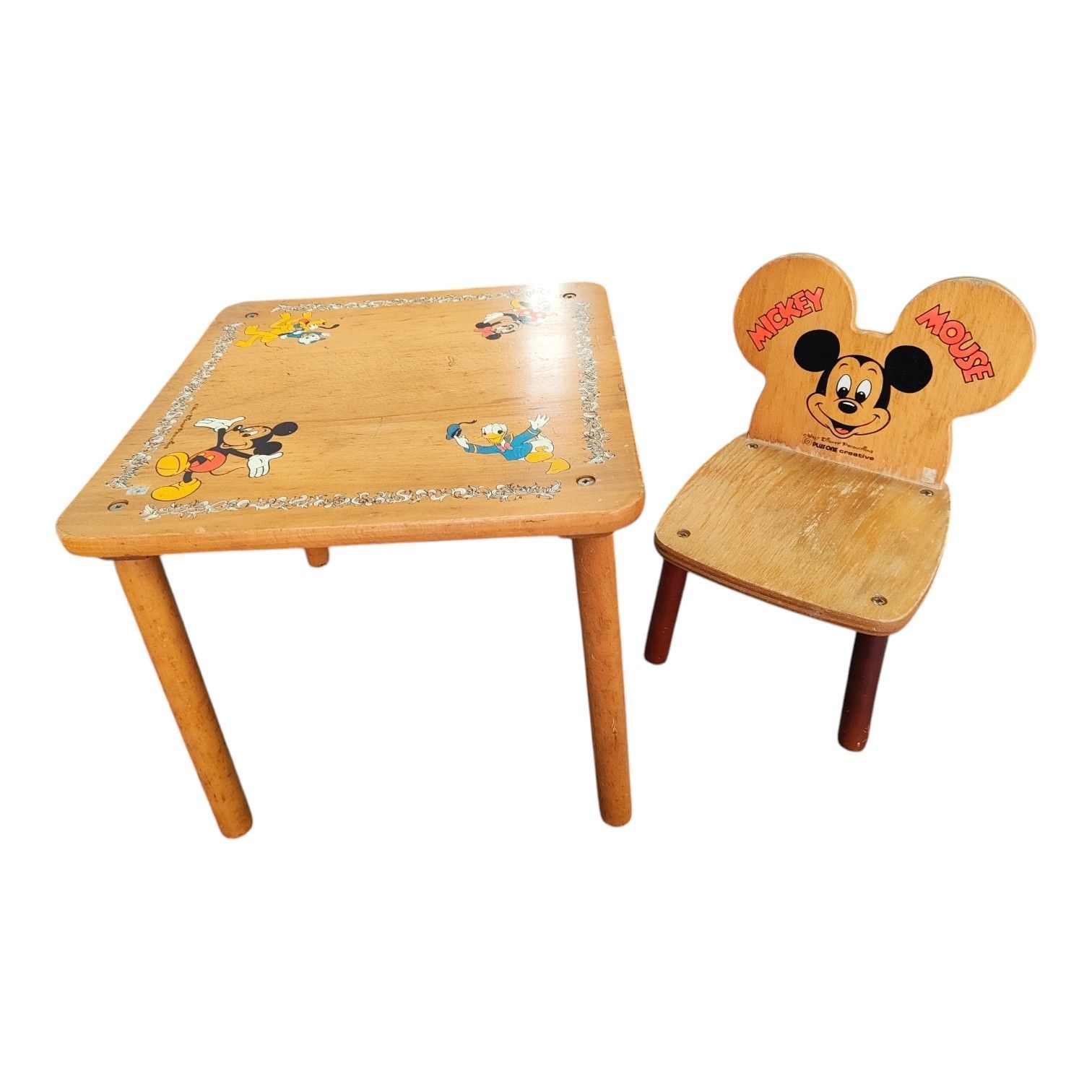 M09004 ディズニー キッズテーブル＆チェアセット Disney ミッキー＆フレンズ ミッキーマウス ミニーマウス ドナルドダック デューイ プルート 子供用 アンティーク 昭和レトロ