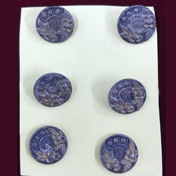 イギリス製アンティークアール・デコ花模様メタルボタン6個セット 8,008円
