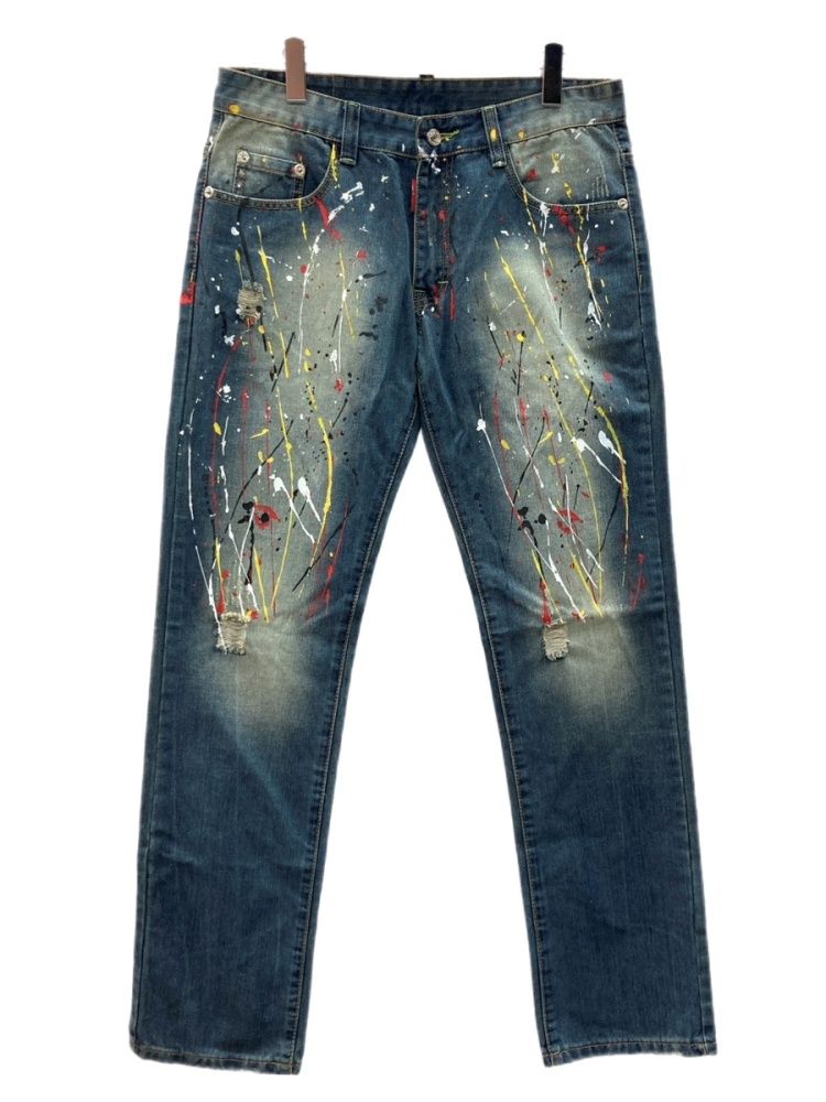 ディースクエアード DSQUARED2 Denim Pants デニム パンツ ジップフライ ペイント ダメージ加工 ジーンズ インディゴ 青 ロゴ 71 GC056 デニム ブルー サイズ48 104MB-710