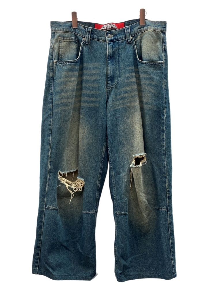 ジェイデッドロンドン Jaded London Wide Denim Pants ワイド デニム パンツ ジップフライ LOW RISE ダメージ加工 ジーンズ 青 無地 デニム ブルー サイズW34 104MB-711