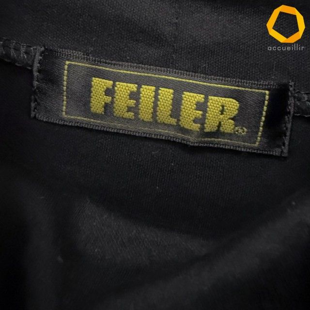 フェイラー FEILER カットソー 黒 マルチ チュニック 刺繍 花柄 七分袖
