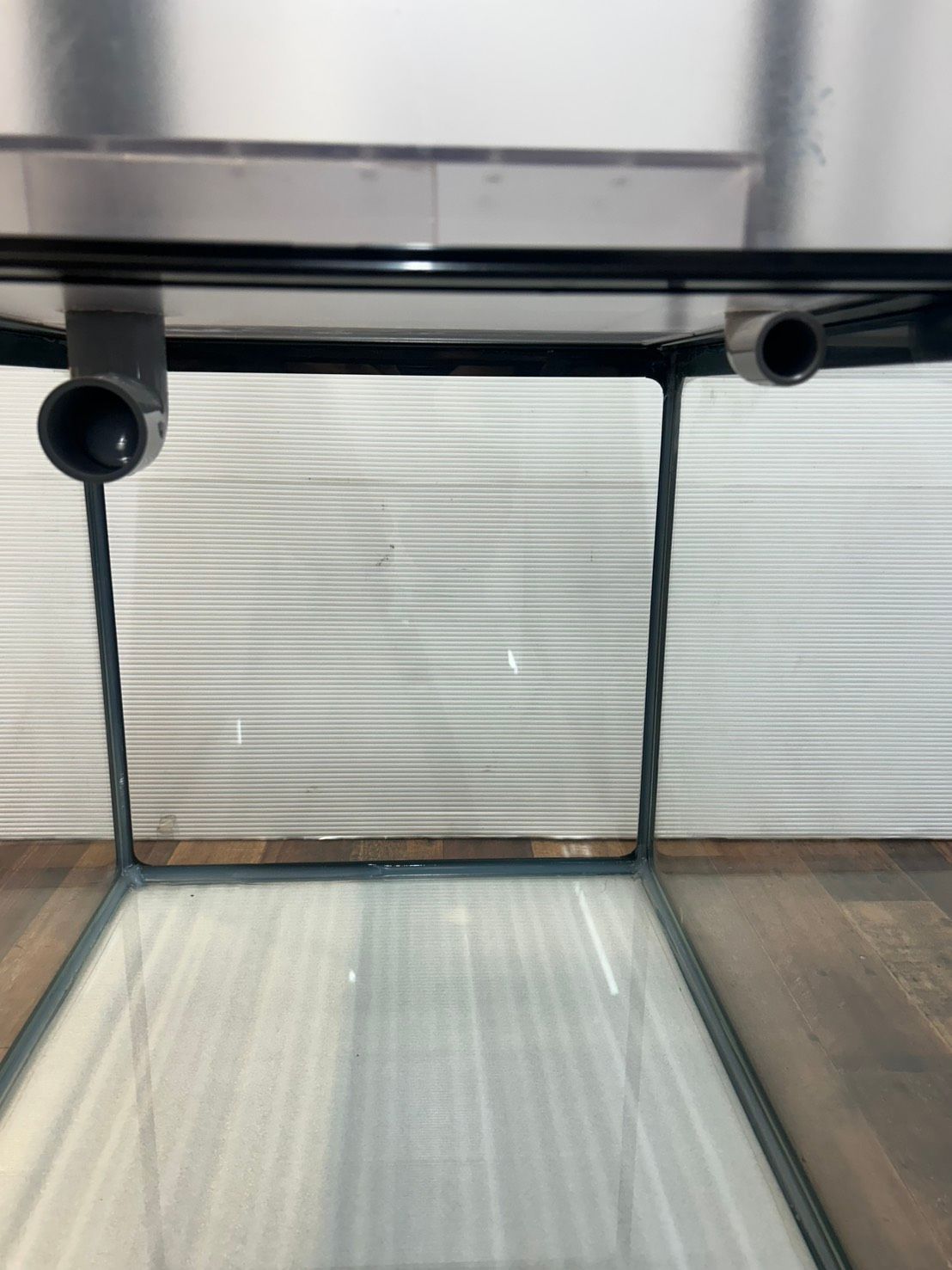 【直接引取限定】h16474 90cm ガラス水槽 900×450×450 自作上部ろ過槽 ヒーター NISSO水温計 ガラス蓋付