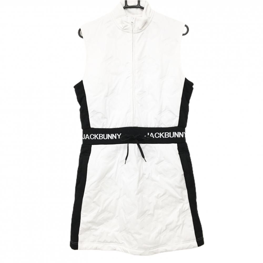 【超美品】ジャックバニー 中綿ノースリーブワンピース 白×黒 ロゴ総柄 裏起毛 レディース 2(Ｌ) ゴルフウェア Jack Bunny