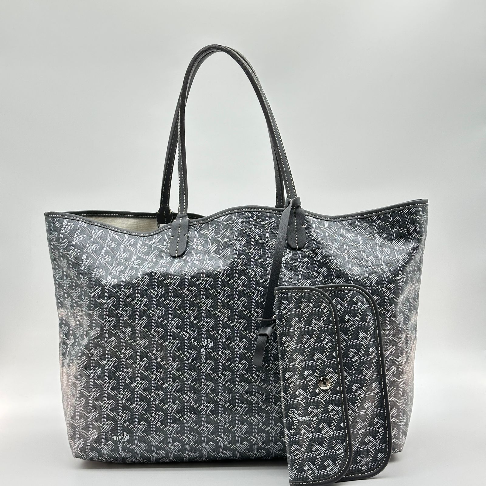 GOYARD ゴヤール サンルイ PM トートバッグ グレー PVC× レザー ポーチ