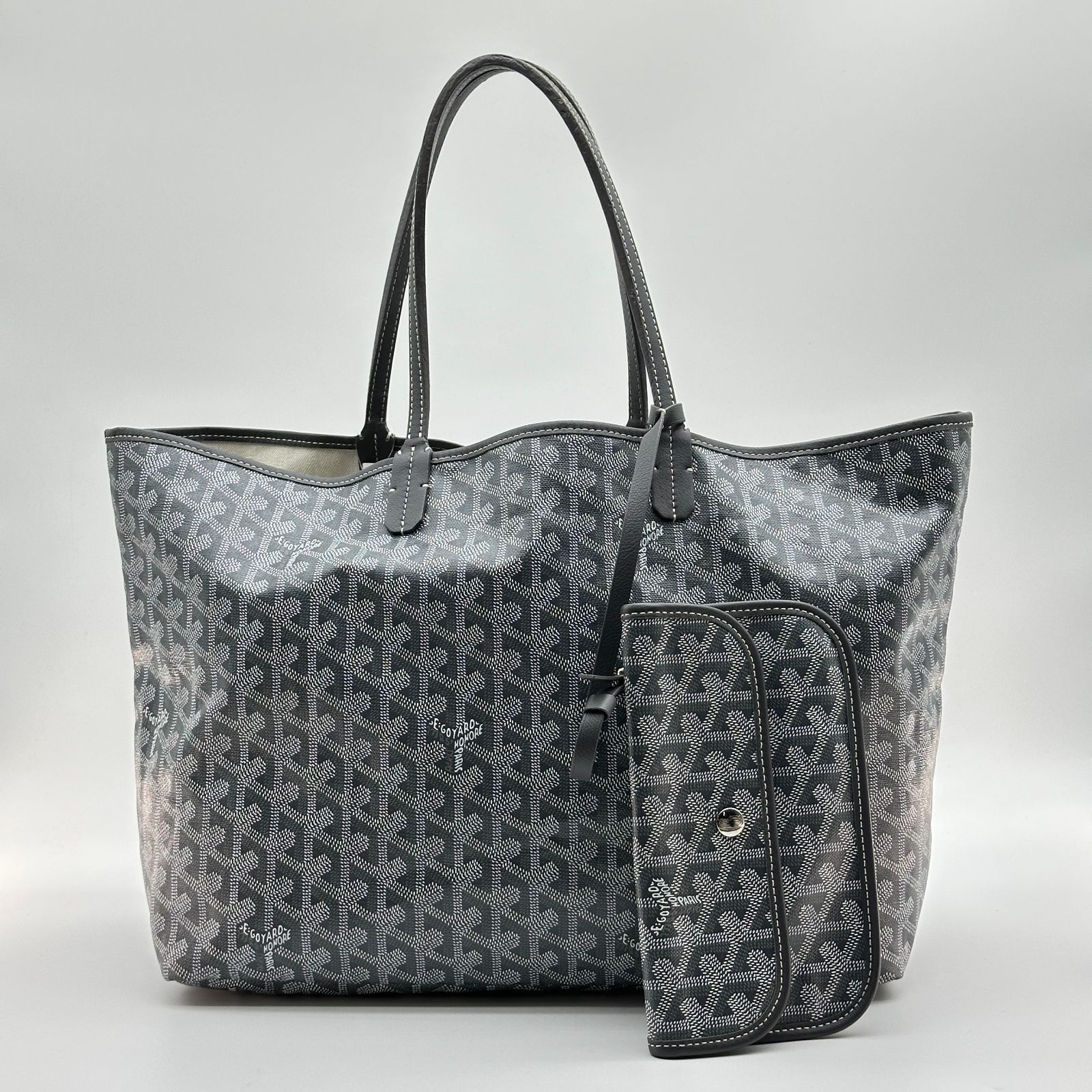 GOYARD ゴヤール サンルイ PM トートバッグ グレー PVC× レザー ポーチ