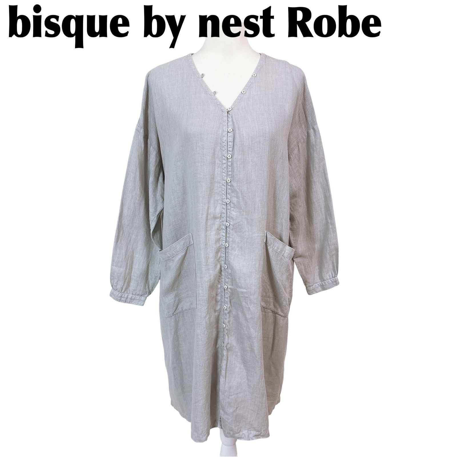 ビスクバイネストローブ　nest Robe リネンシャツワンピース　前開き 美品】nest Robe 前開き長袖シャツワンピース 麻100％ - メルカリ