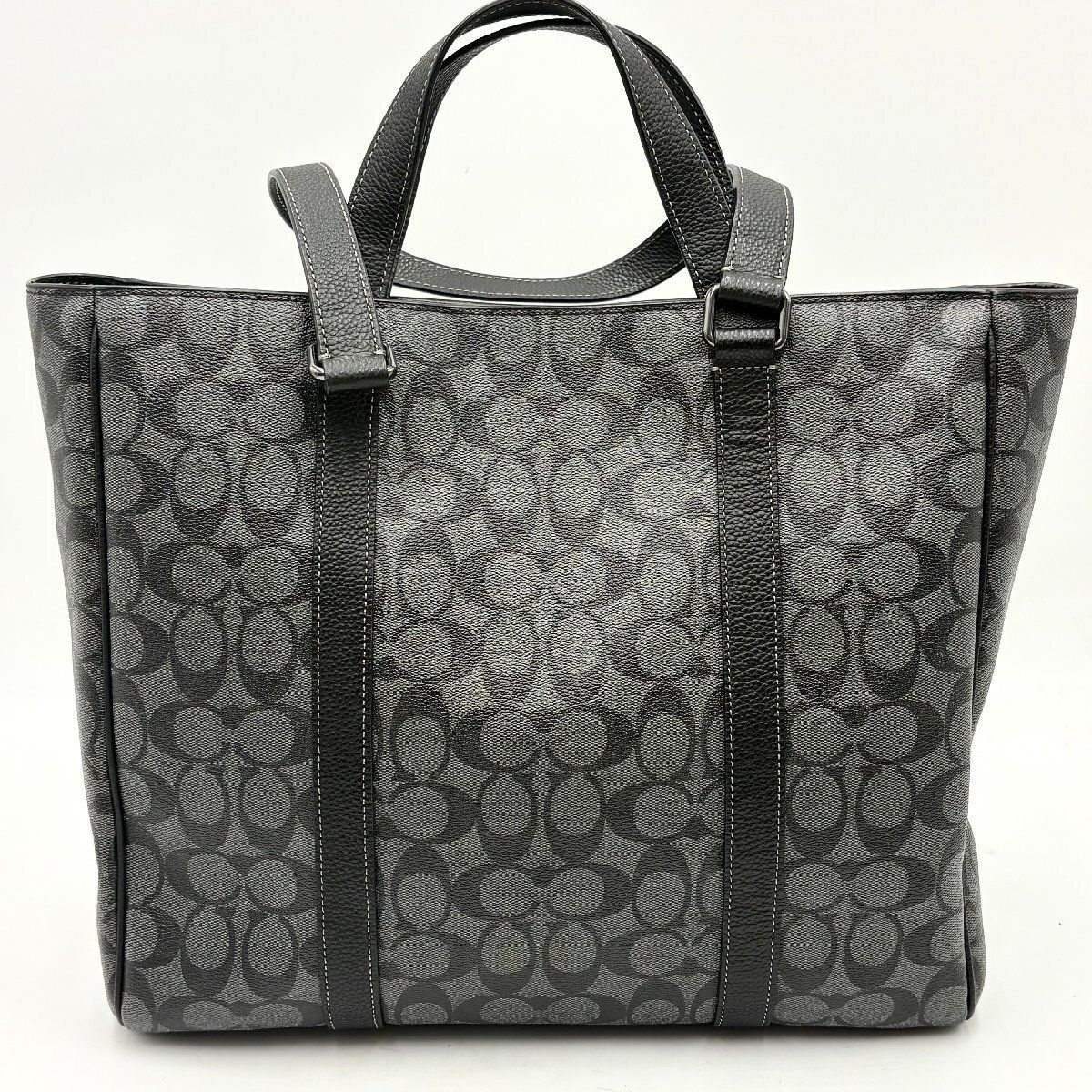 【COACH】ハドソン　トートバッグ　ビジネスバッグ　シグネチャー　2way 黒 未使用保管品◎COACH コーチ ハドソン ダブルハンドル シグネチャー
