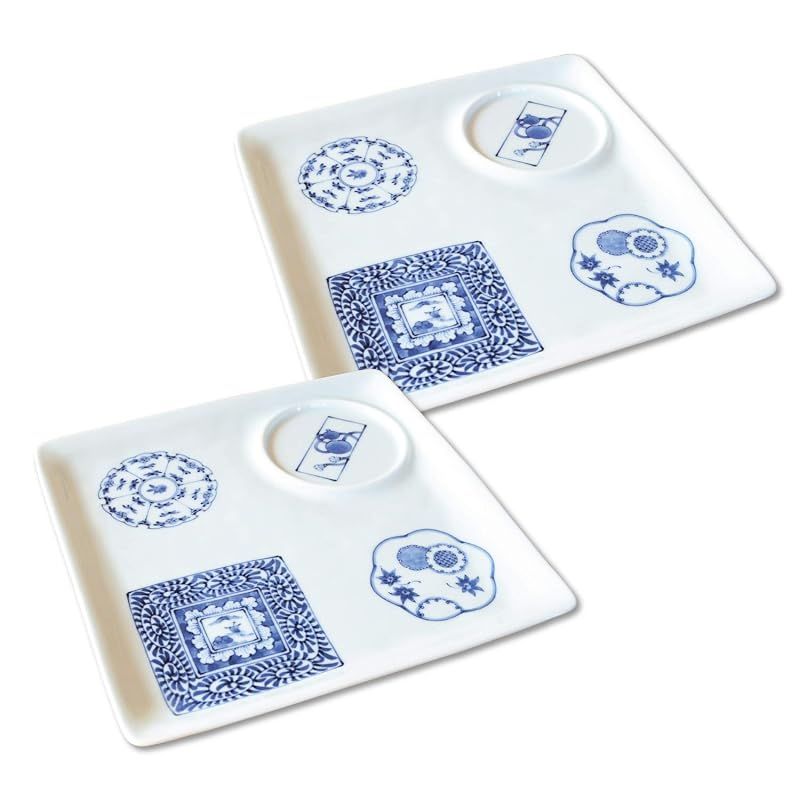 【新品】 ワンプレート 皿 おしゃれ ２枚セット 食洗器 電子レンジ 対応 有田焼 染付百景 角トレー皿 セット ２枚