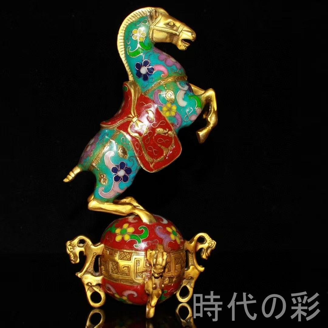 【景泰藍 馬踏乾坤置物】銅胎?絲琺瑯 中国古美術 馬像 吉祥意匠 七宝焼 置物 精巧細工 唐物 中国工芸 骨董品 R08090704 27,548円