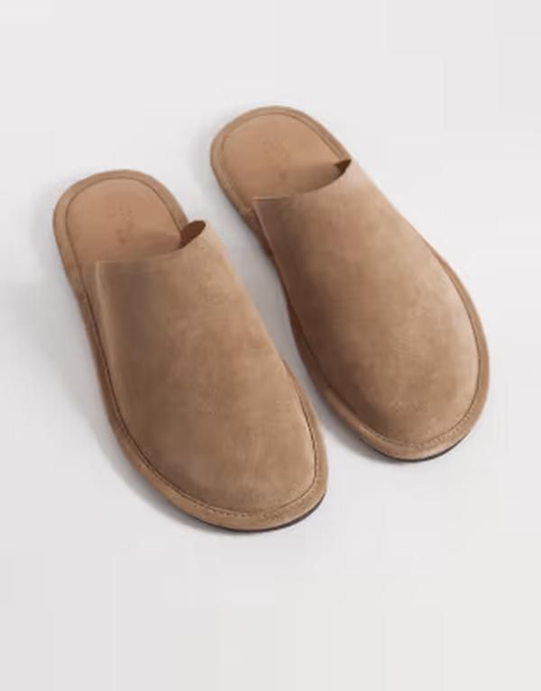 エイソス メンズ シューズ サンダル スエード ASOS DESIGN mules in stone suede STONE ストーン