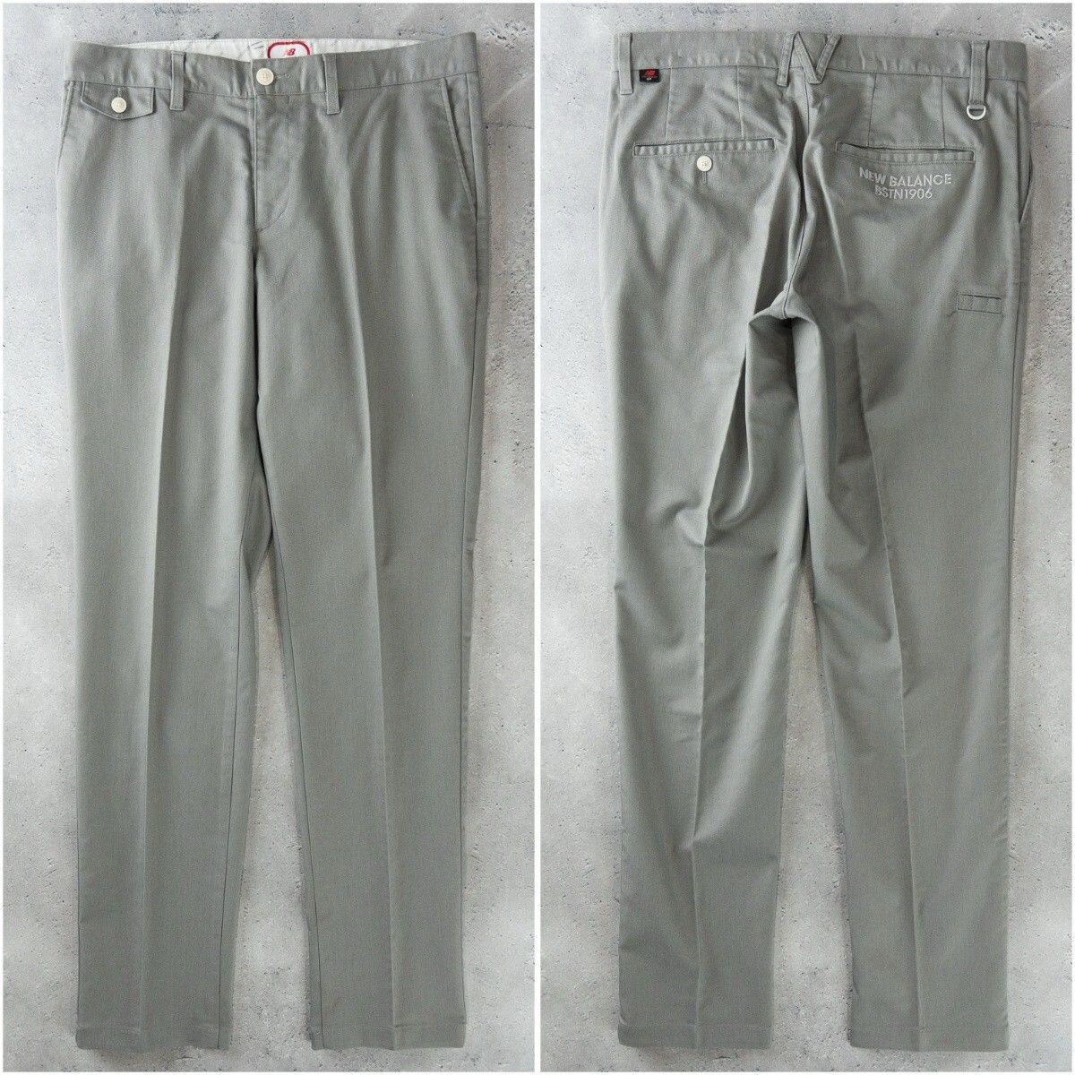 美品 new balance golf ニューバランス ゴルフ チノパンツ ロングパンツ センタープレス ロゴ 綿混 メンズ 5 (L) ゴルフウェア グレー 7,742円