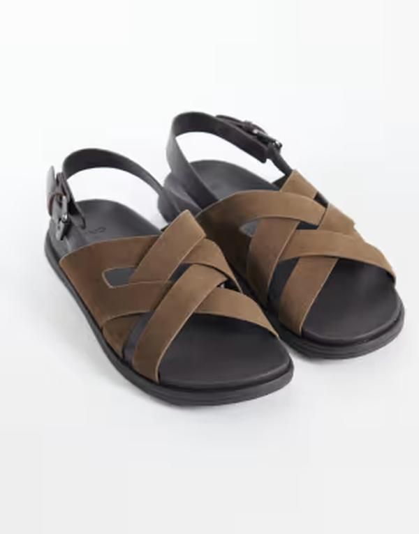 マンゴ メンズ シューズ サンダル レザー Mango realeather crosstrap sandals BROWN ブラウン