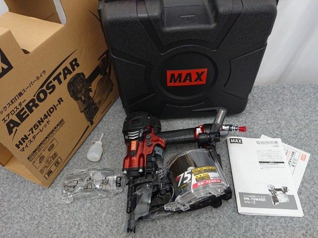 【未使用品】 MAX マックス 釘打機 スーパーネイラ HN-75N4(D)-R マイスターレッド 高圧コイルネイラ ケース付き HN91014