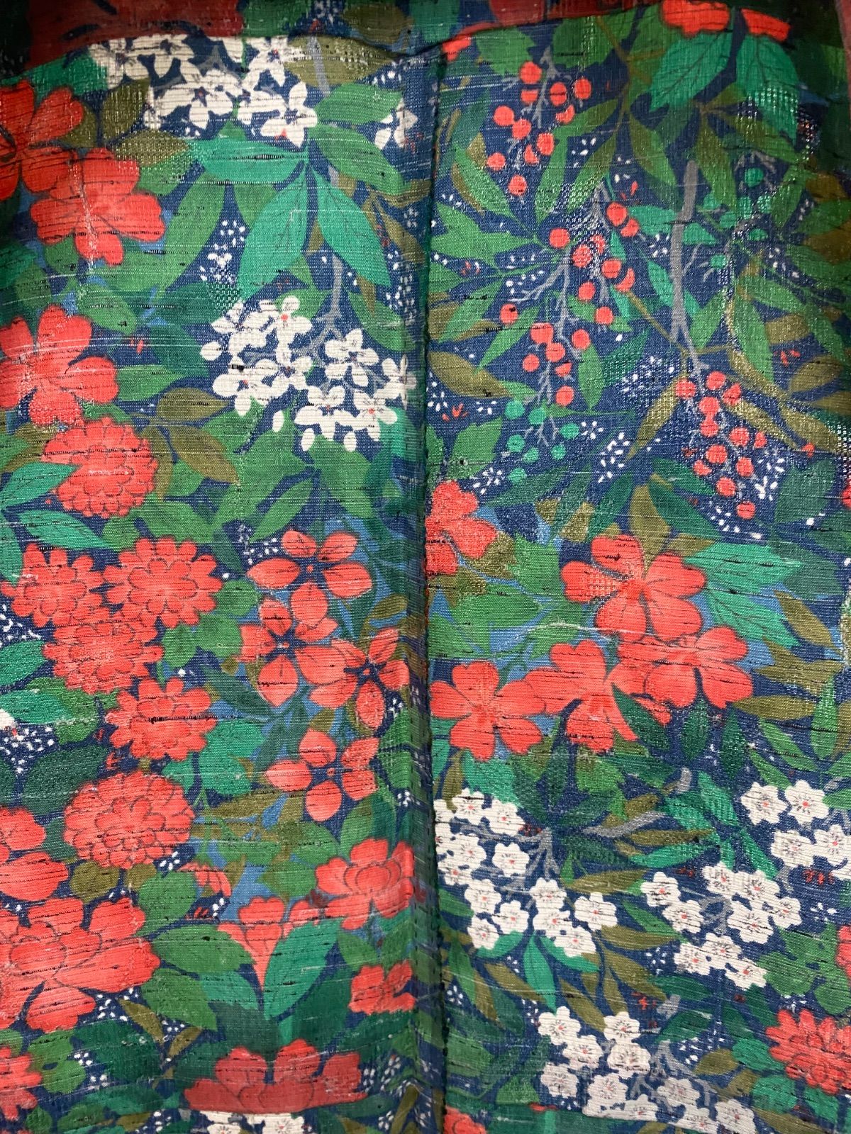 着物】小紋 単衣 ウール しつけ糸あり 緑地 花柄 着物 和装 OME667