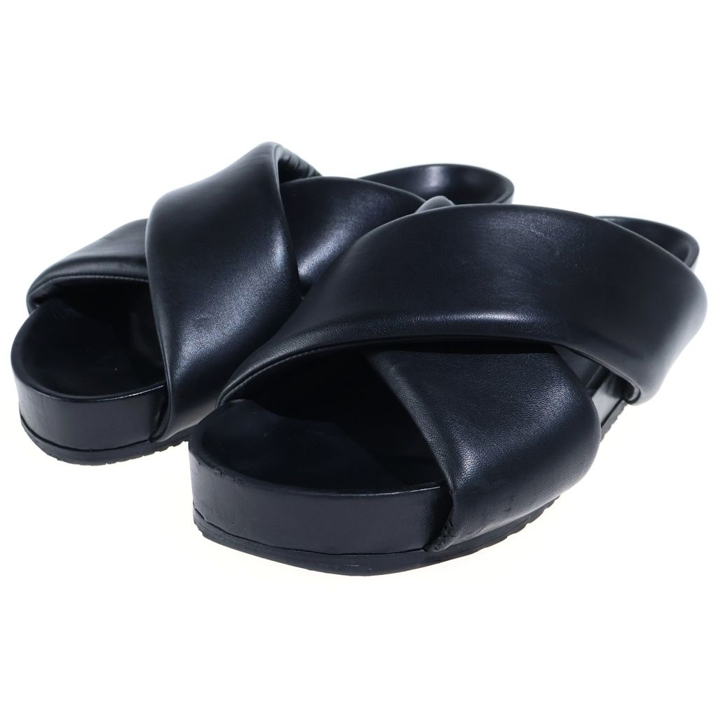 JIL SANDER (ジルサンダー) パデッド クロス ストラップ レザー スライドサンダル フラットサンダル #43 ブラック