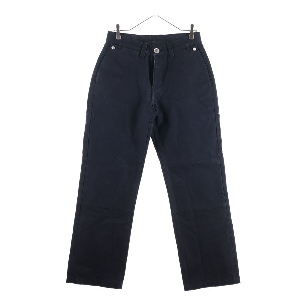 CHROME HEARTS (クロムハーツ) CARPENTER CEMETERY CROSS PATCH カーペンター バックポケット レザーセメタリークロスパッチ ロング デニムパンツ ブラック