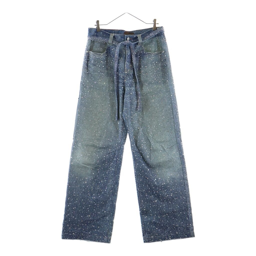 BIRTH OF ROYAL CHILD (バースオブロイヤルチャイルド) 3D Printing Washed 20k Swarovski Diamond Boro Denim ダメージ加工 ラインストーン装飾 デニムパンツ インディゴ