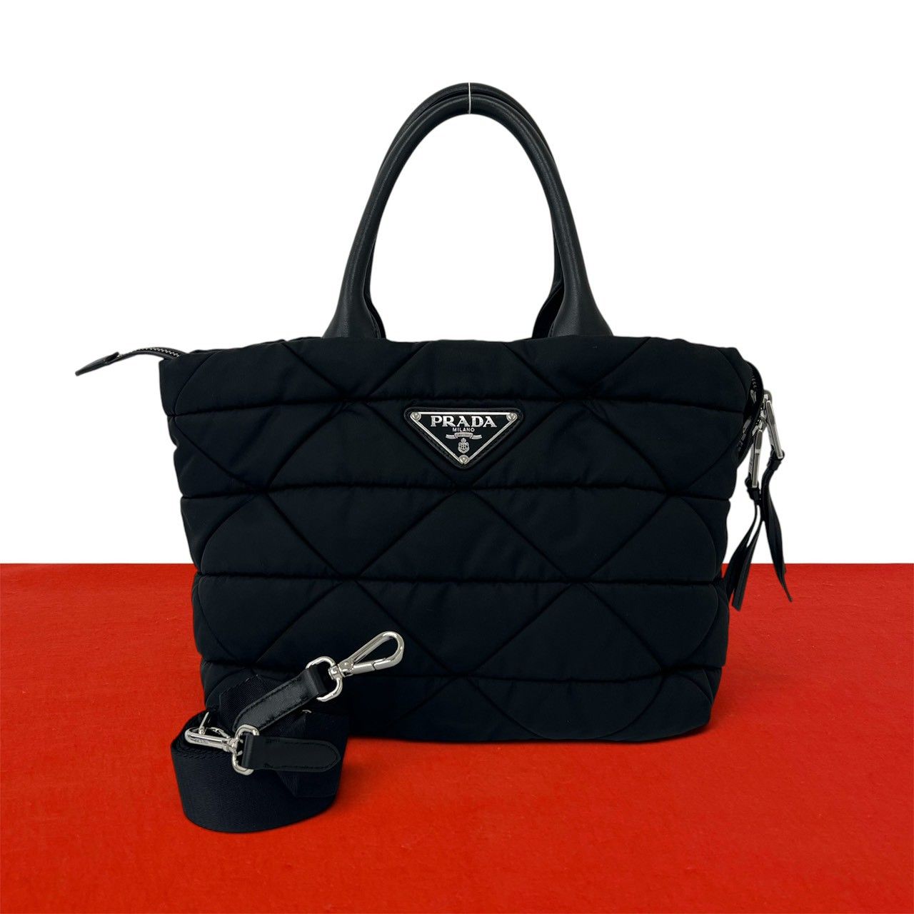 PRADA プラダ 三角ロゴ テスート ショルダーバッグ ナイロン×レザー 黒 