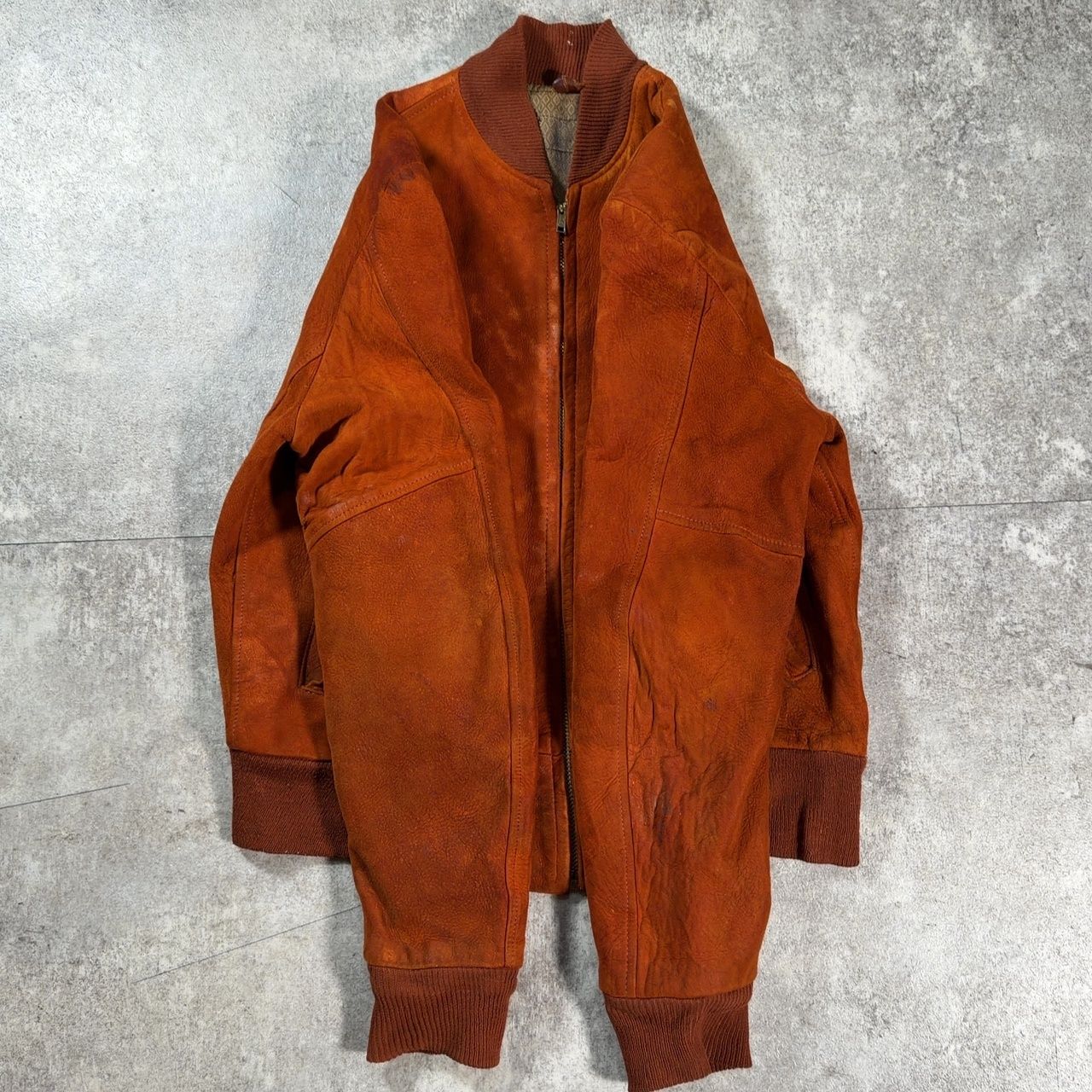 60's ヌバックレザージャケット ブラウン 革 MA-1 片爪ジップ ESKO-ZIP