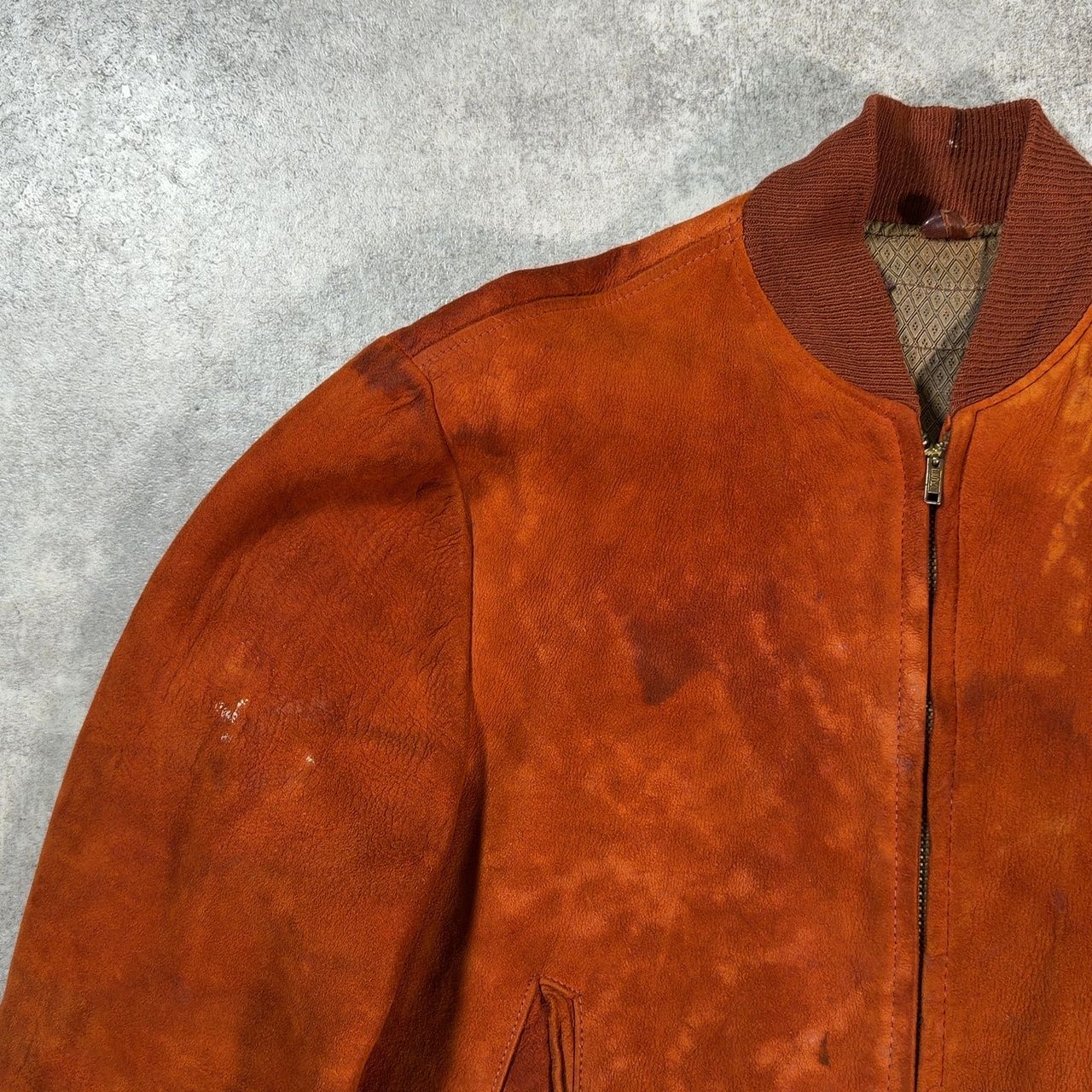 60's ヌバックレザージャケット ブラウン 革 MA-1 片爪ジップ ESKO-ZIP