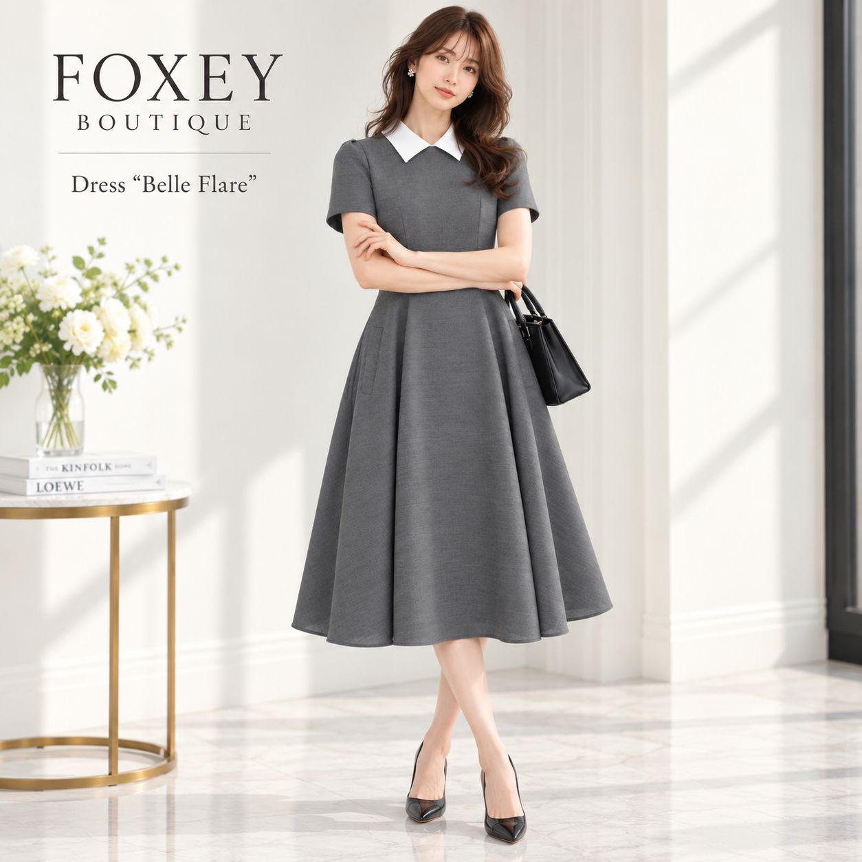 FOXEY BOUTIQUE 未使用に近い 2WAY ベルフレア 襟付 ドレス ワンピース