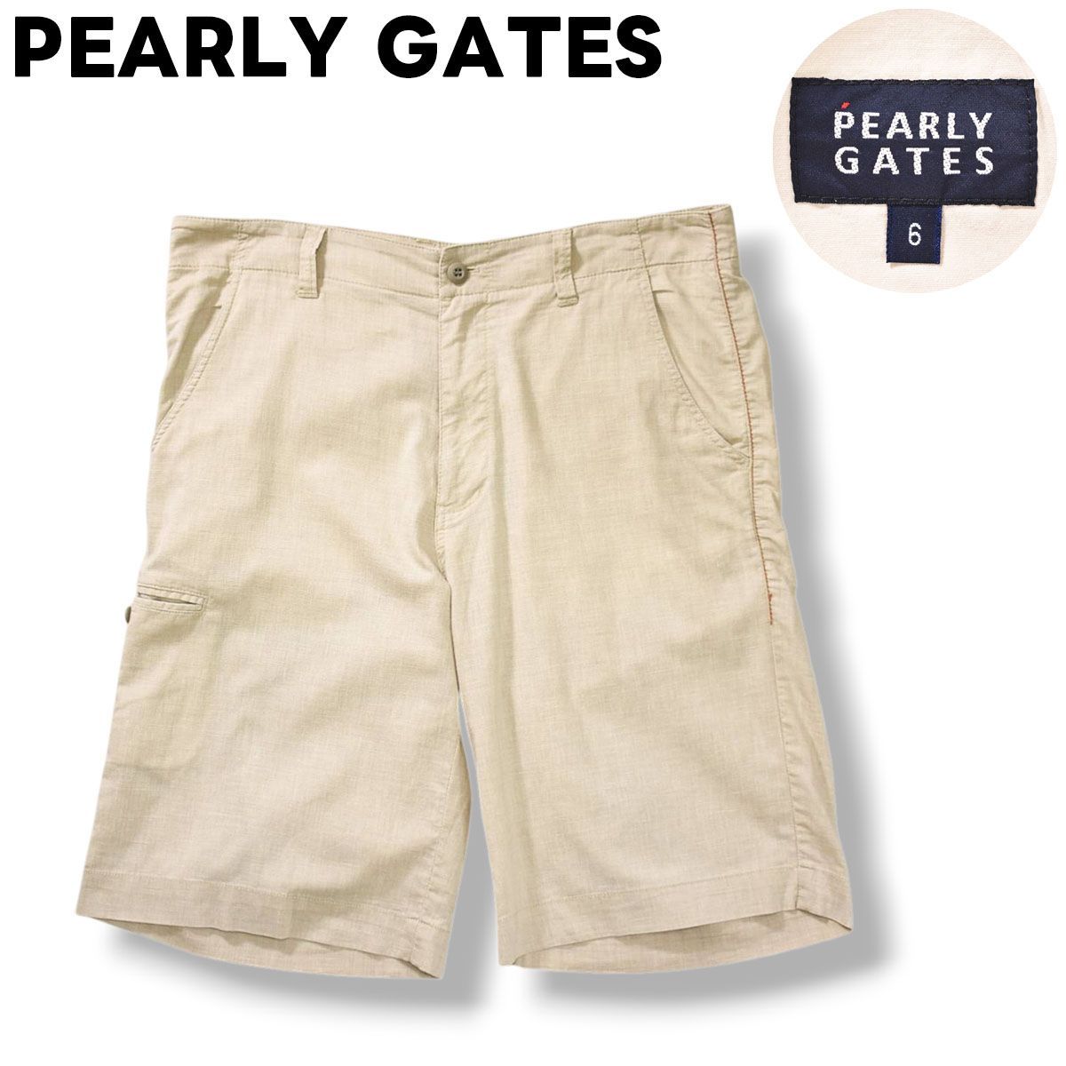 【清涼】 パーリーゲイツ PEARLY GATES リネン 麻 混紡 ショート パンツ ショーツ ジップアップ 6 ベージュ ゴルフ スポーツ カジュアル タウンユース レジャー シティルック メンズ