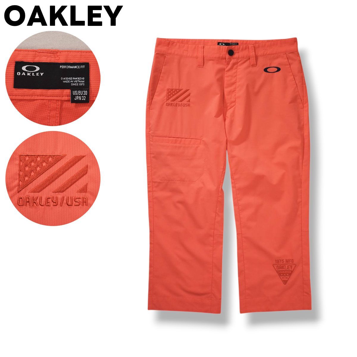 オークリー OAKLEY ストレッチ クロップド ゴルフ パンツ ジップアップ ロゴ 刺繍 七分丈 32 オレンジ スポーツ ウェア タウンユース レジャー アクティビティ メンズ 7,040円
