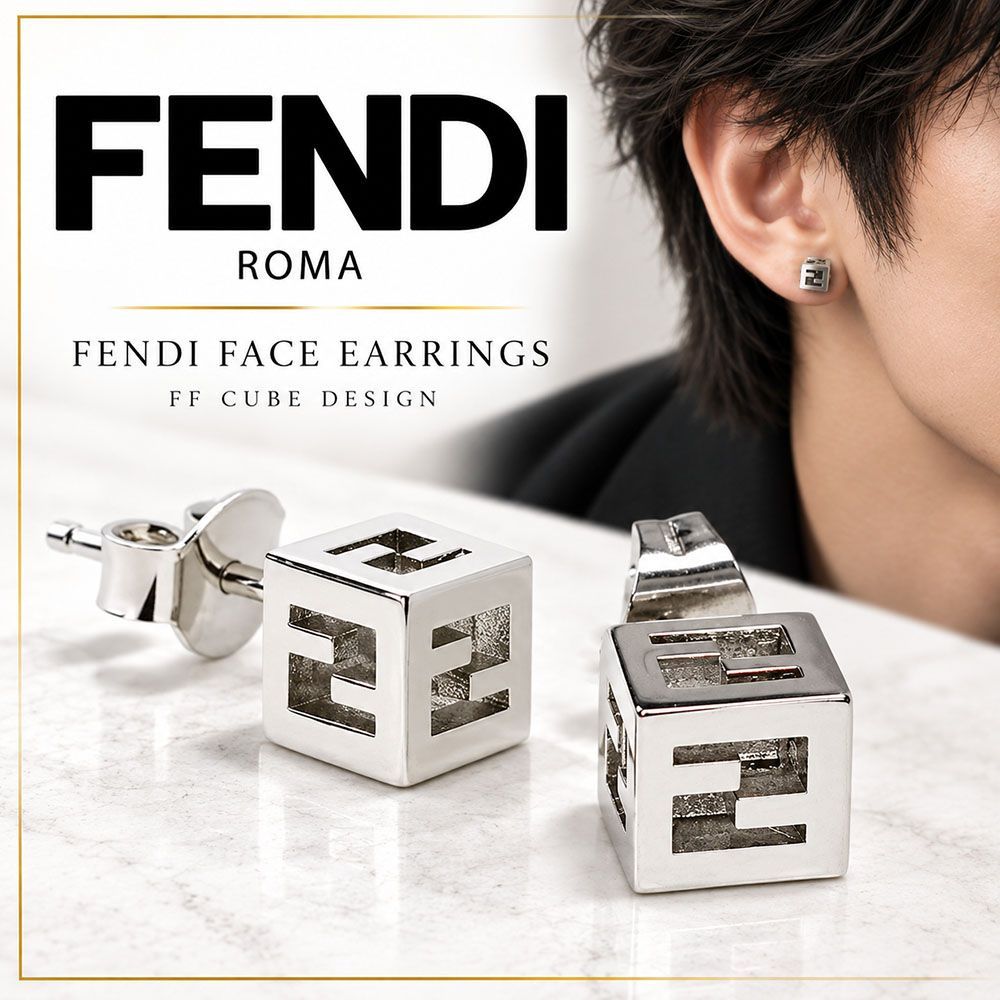新品 FENDI フェンディ ピアス メンズ FFロゴ キューブ スタッドピアス