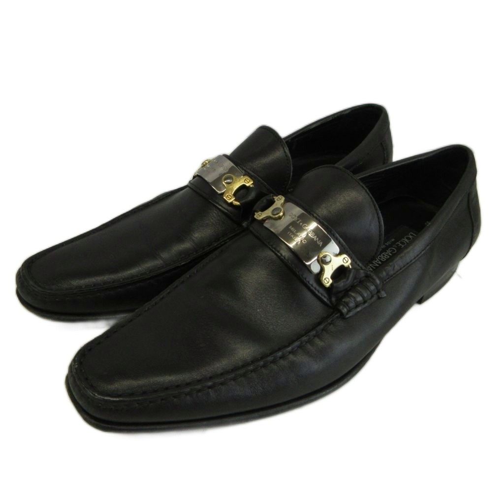 ドルチェ&ガッバーナ ドルガバ DOLCE&GABBANA ローファー 革靴 レザー スクエアトゥ ロゴプレート 7 25.5cm-26cm 黒 ブラック /XZ ■GY18 19,425円