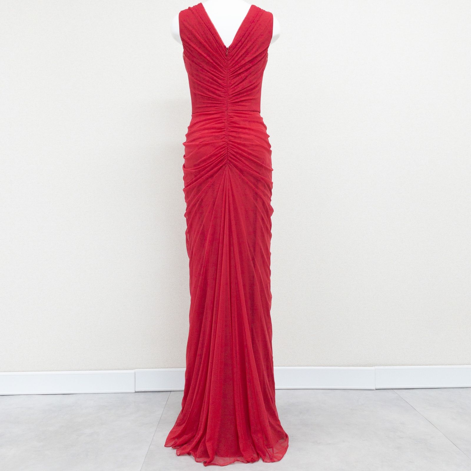TADASHI SHOJI ノースリーブワンピース レッド サイズ2 TADASHI SHOJI タダシショウジ ワンピース ドレス ロング ビジュー V