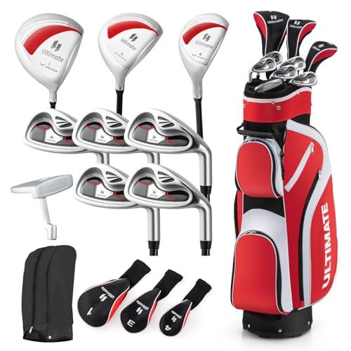 GYMAX レディス クラブセット クラブ9本(1W/3W/4W/6I/7I/8I/9I/PW/PT) 右利き用 ゴルフクラブセット ヘッドカバー付き キャディバッグ付き 初心者向け 軽量 プレゼント Ju db042554