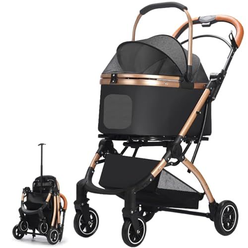 ペットカート 分離型 犬用 猫用ストローラー 耐荷重20KG 自立式 通気性 前輪360°回転 折りたた 犬用バギー み耐久性 3WAY 前後輪ブレーキ付き犬用 小型 中型 猫用 多機能 散歩 通院 旅行 (黒) Ju 93193da6