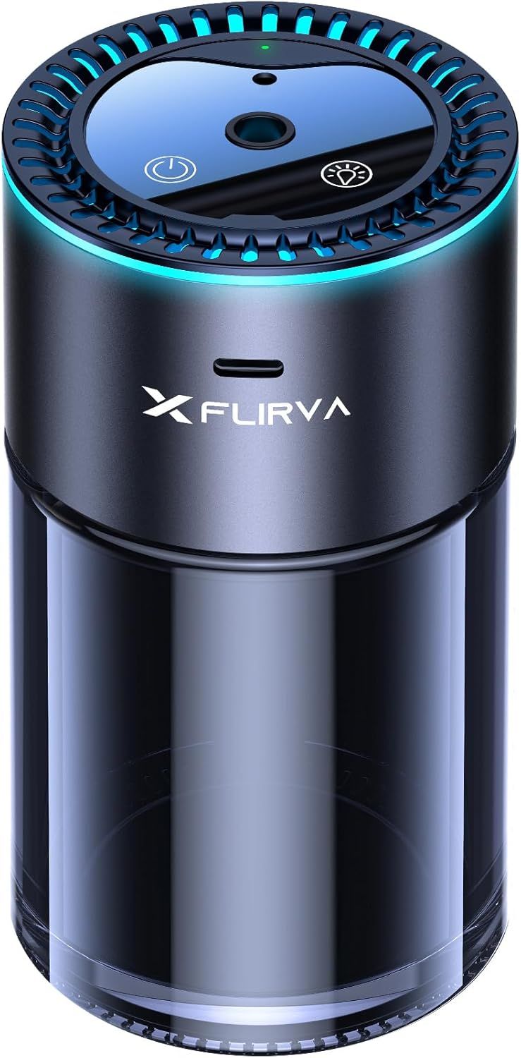 【2000mAh大容量・180mL で 20 ヶ月持続】Flirva 車 アロマディフューザー（特許取得の超音波式・静音・連続モード特許・詰まりにくい超微細ミスト・液だれ防止）8色雰囲気ライト