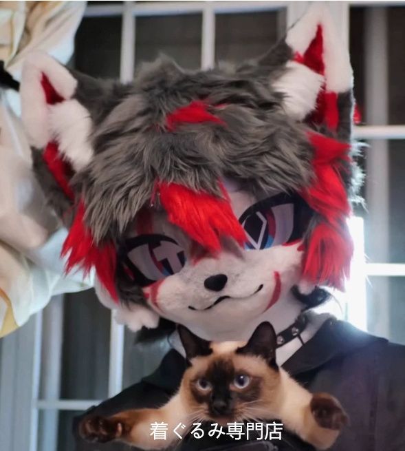 狼　犬　猫　着ぐるみ 　ヘッド ケモノ ファースーツ ぬいぐるみ コスプレ コスチューム Kurumi 一点物 E457