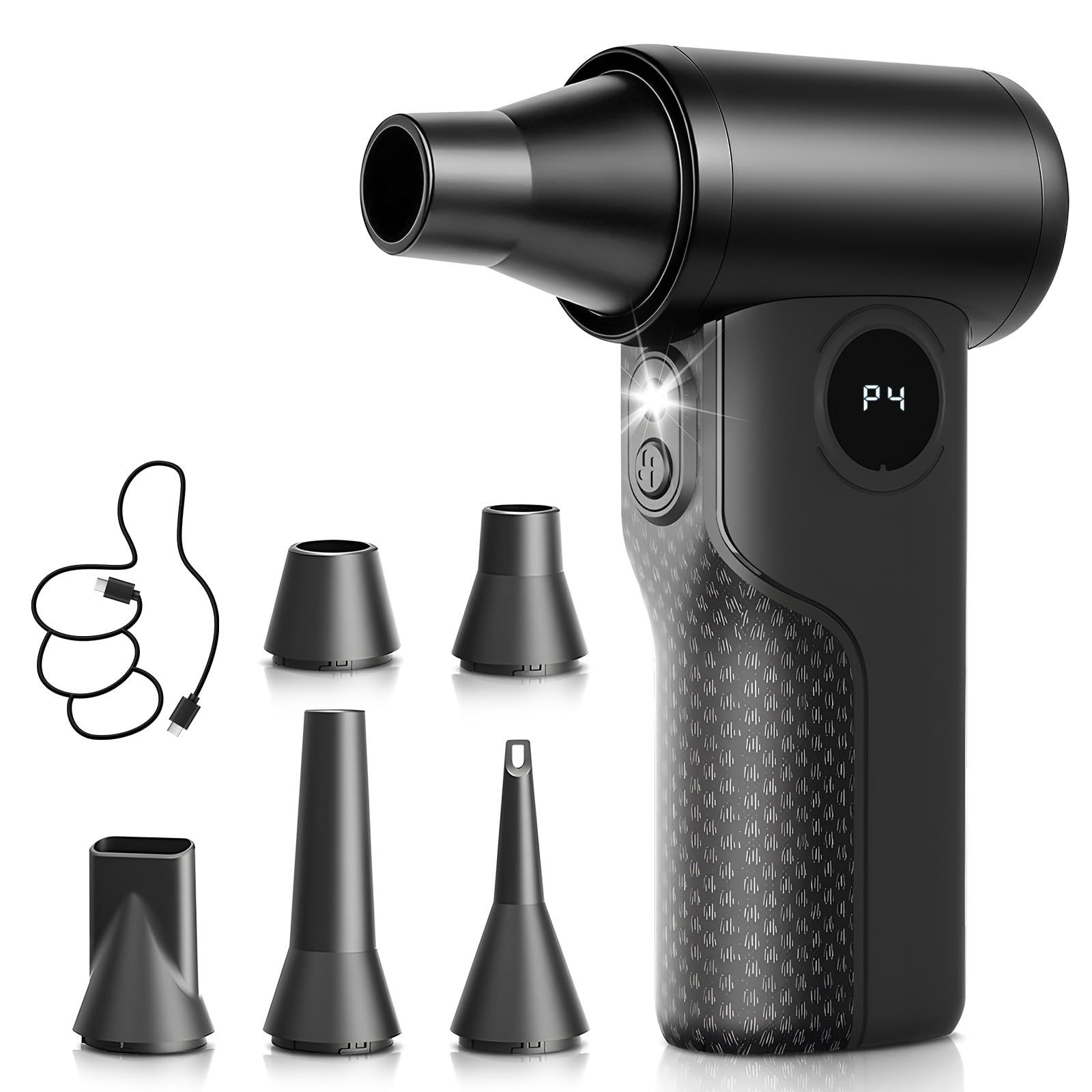 ☆新品☆エアダスター 電動 ブロワー 超ミニ【家電批評ベストバイ受賞】小型エアーダスト 最大風速120m/s 4段階風量調整 5種類ノズル BOLYDOOM 軽量 Type-C充電式 コードレス LED照明ライト 空気入れ機能付 キーボード/ fe498e34